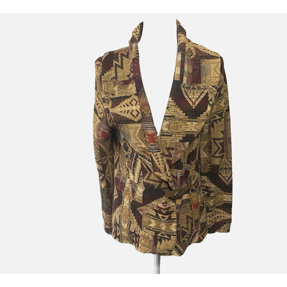 Lauren Ralph Lauren Jacket Womens Sz PL Brown‎ Aztec Southwestern Buckle - Picture 1 of 13